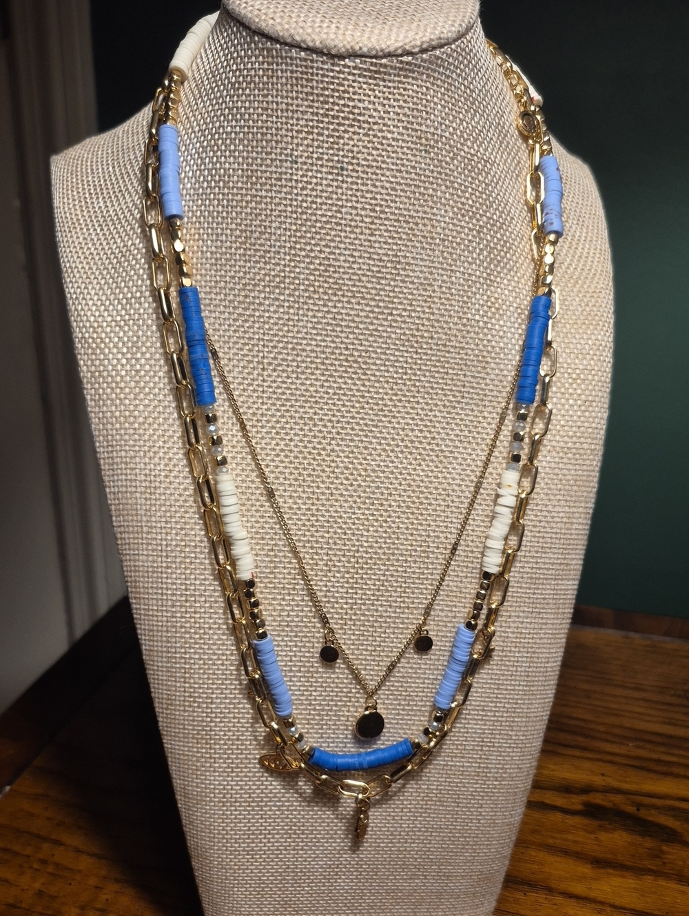 1046 Gold tone Layered Necklace with Spiritual Celestial Motifs